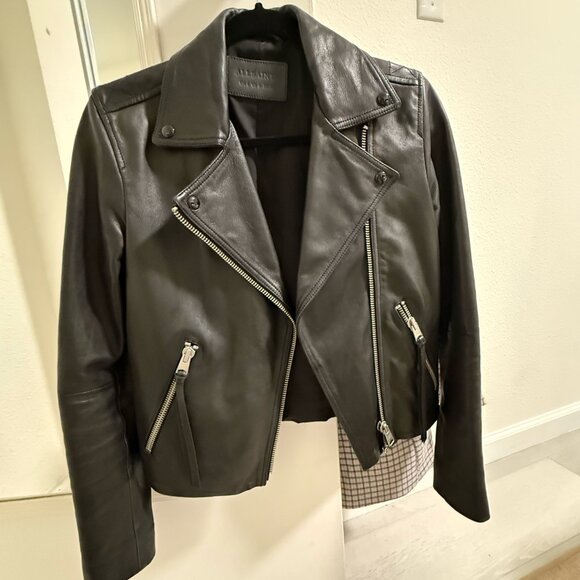 Allsaints Dalby Slim Fit Leather Biker Jacket US 0 - Picture 3 of 5